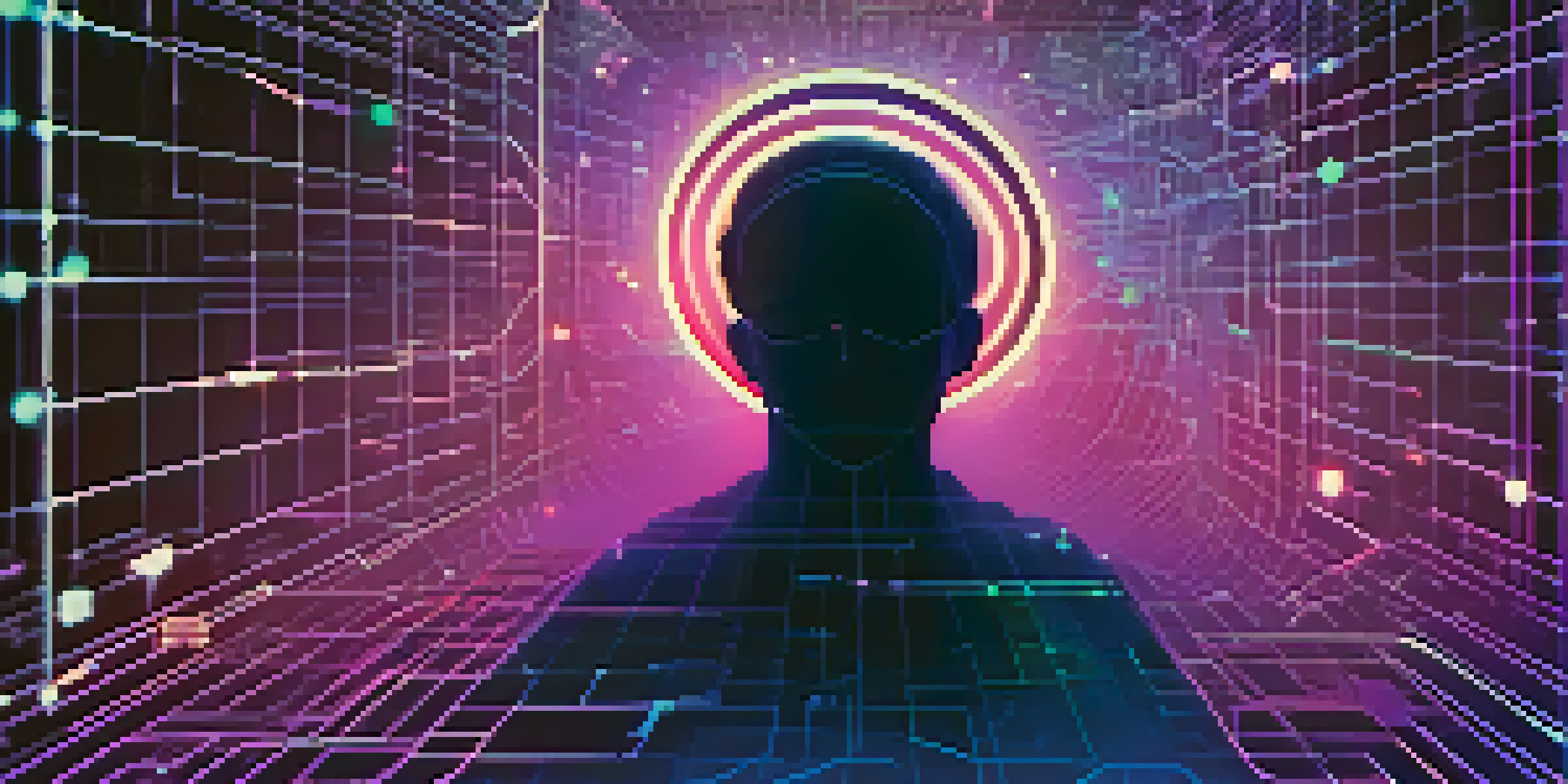 A glowing digital ID card above a stylized blockchain grid with a deep blue and purple background, symbolizing digital identity and security.