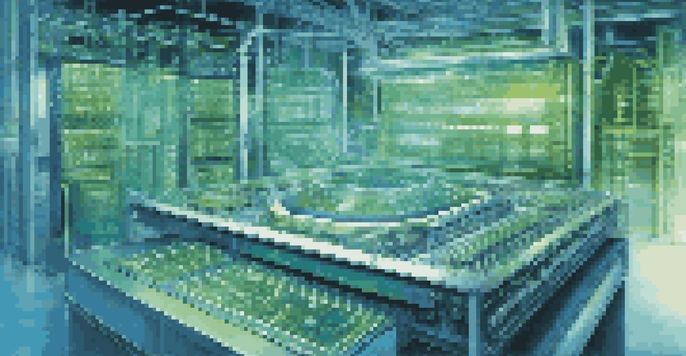 A detailed close-up of a futuristic quantum computer with glowing qubits and intricate circuits in a high-tech laboratory setting.