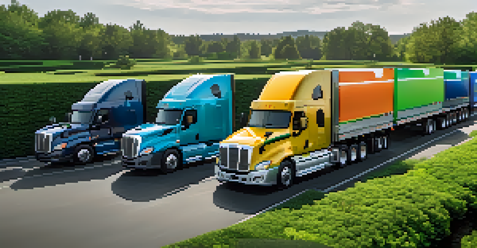 A fleet of trucks equipped with IoT sensors parked outdoors, surrounded by greenery on a sunny day.