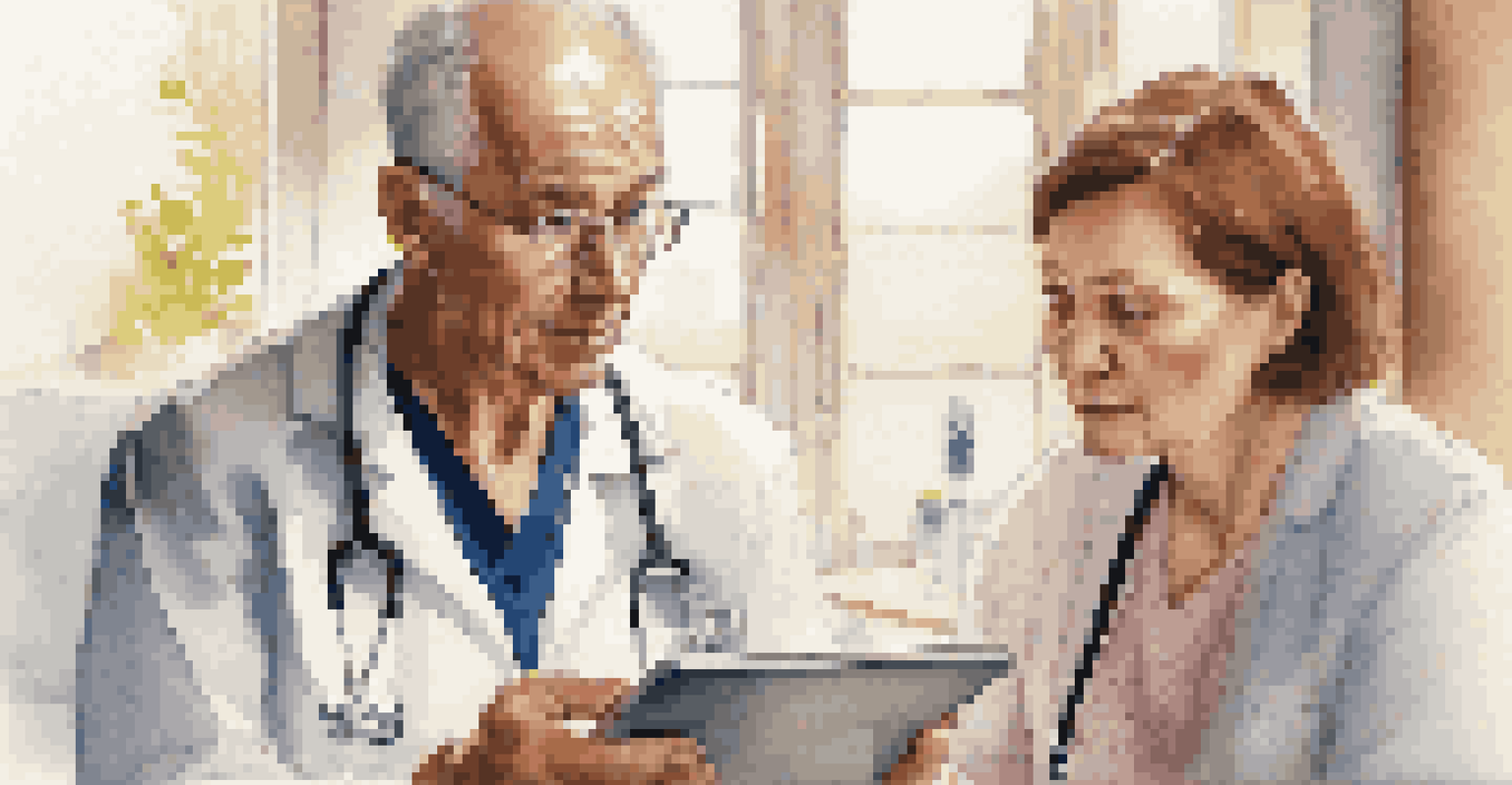 A doctor explaining medical information on a tablet to a patient, highlighting trust and communication in a healthcare setting.