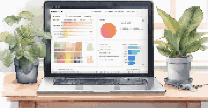 A modern laptop displaying a UX portfolio with colorful case studies in a bright workspace.