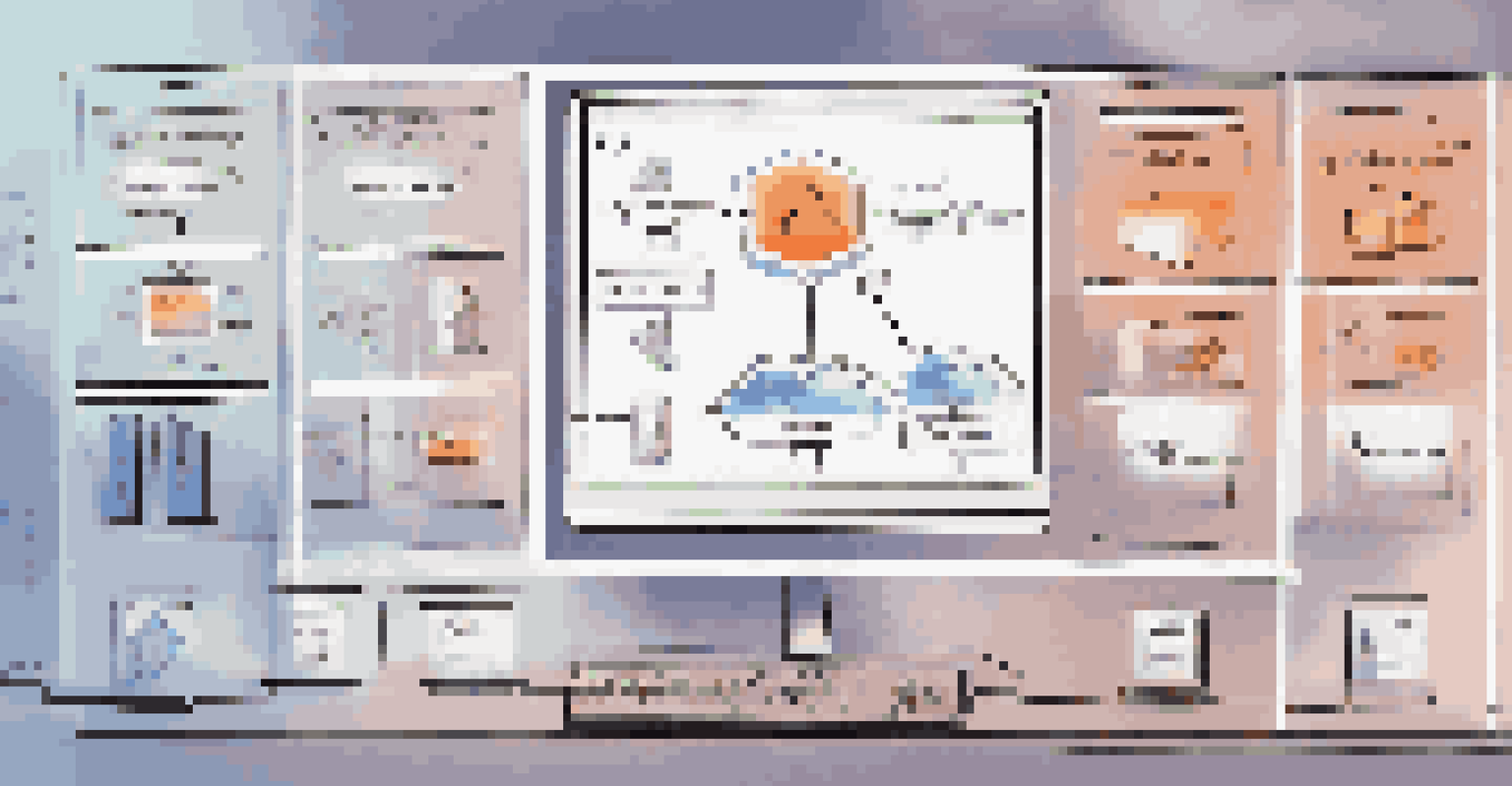 A digital illustration of serverless architecture diagram on a computer screen, showcasing cloud services and compliance seals.