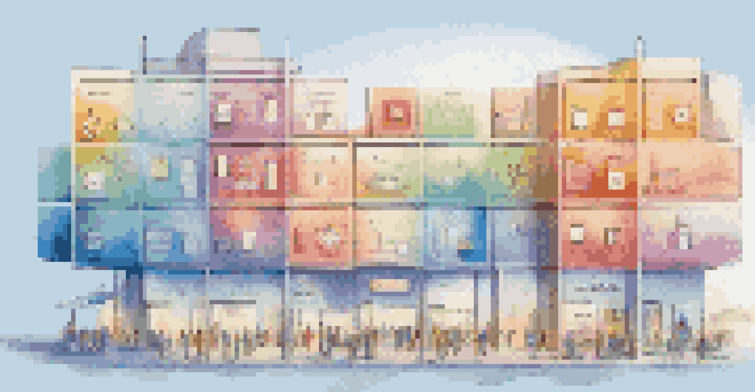 Colorful building blocks labeled with different business functions, representing Domain-Driven Design and microservices, against a gradient background.