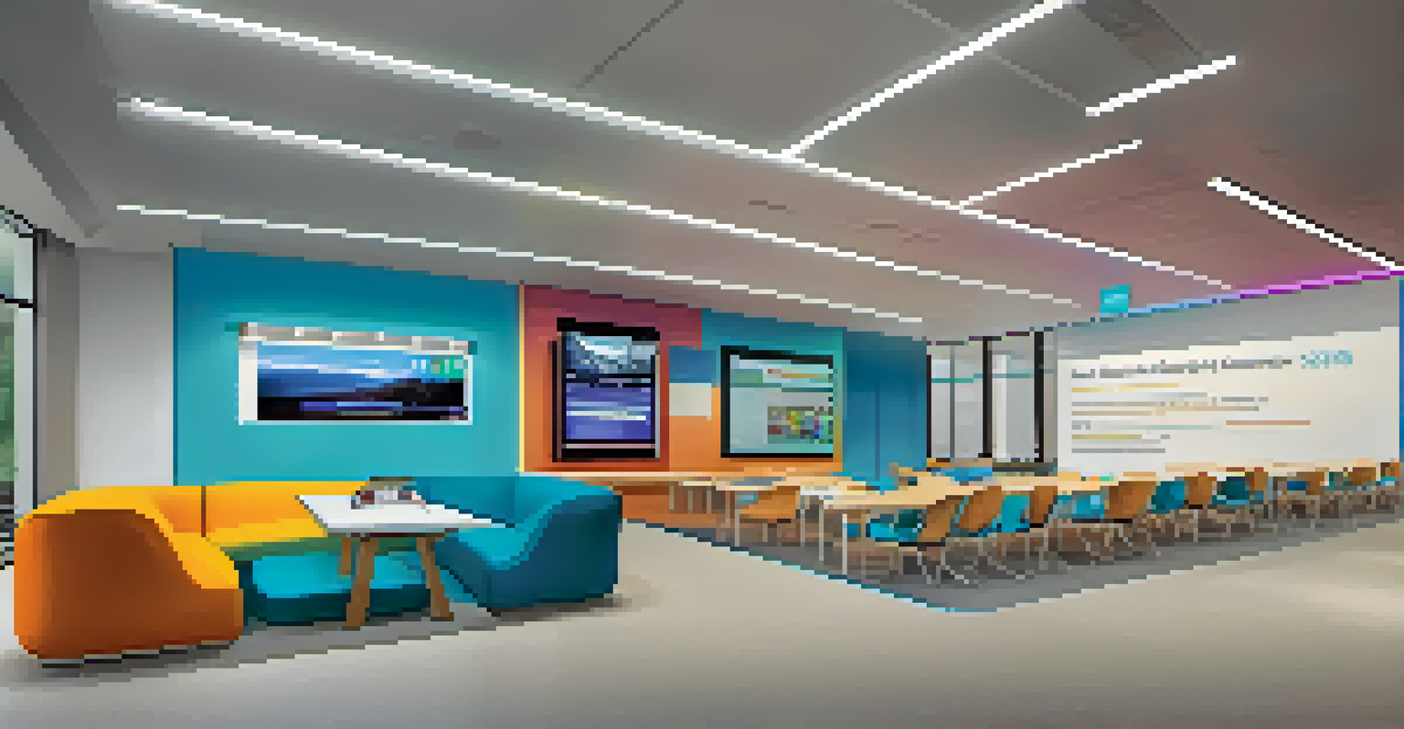A modern career services center where students use AI tools to find job opportunities tailored to their qualifications.