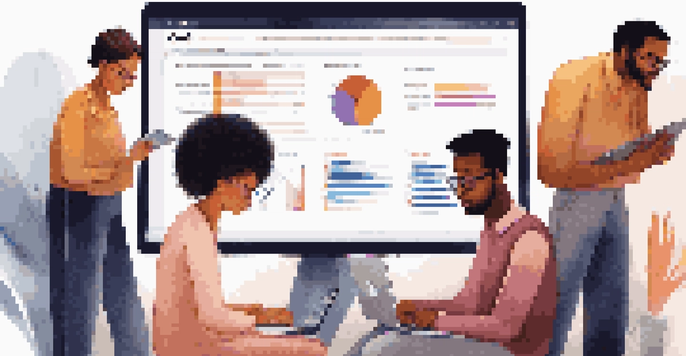 A diverse group of individuals collaborating around a laptop focused on troubleshooting a content management system.