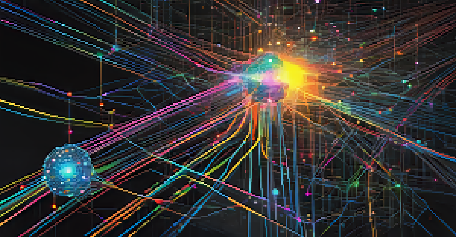 An abstract illustration of a neural network representing artificial intelligence in software testing.