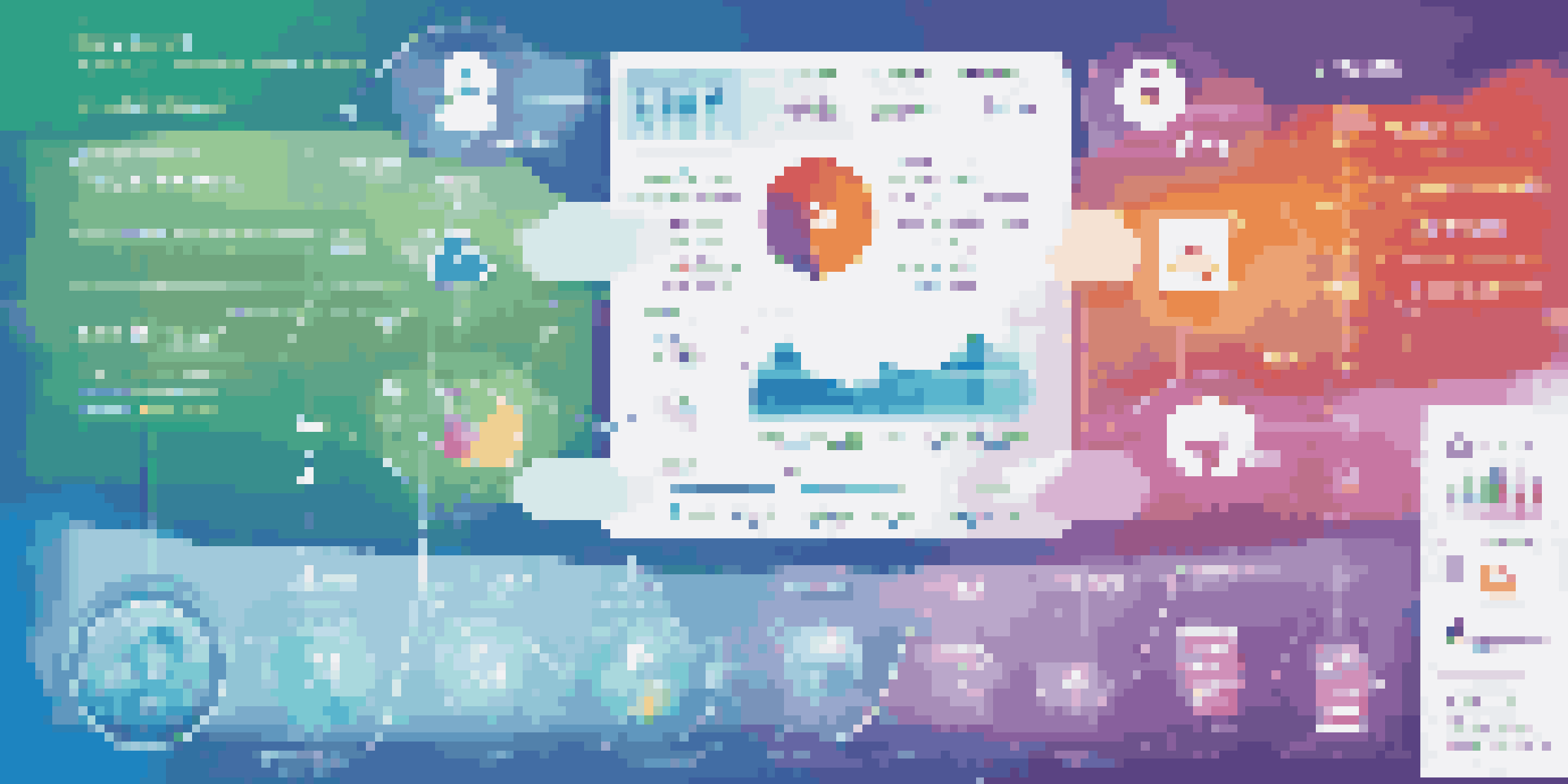 An infographic showcasing social media analytics with colorful graphs and icons representing various social media platforms.