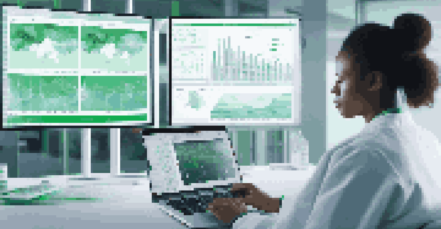 A healthcare professional engaged in using a digital twin application on a laptop in a modern hospital room, with patient data visualizations on the screen.
