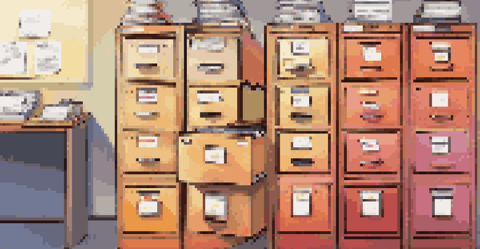 A colorful filing cabinet filled with organized documents and devices, symbolizing an effective knowledge management system.