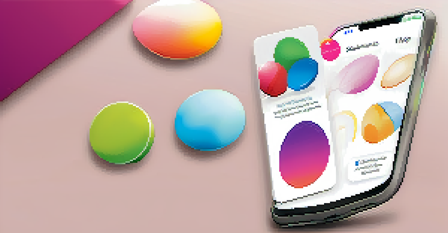 Close-up of a smartphone displaying a mobile app interface with vibrant buttons and call-to-action elements.
