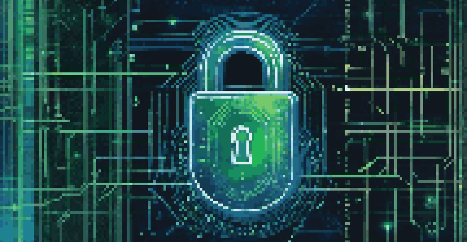 An abstract digital lock symbol over a binary code background representing data encryption.