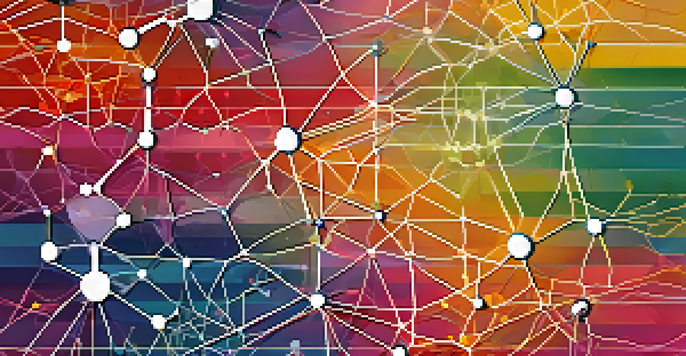 A detailed diagram of a neural network showing different activation functions with colorful labels against a gradient background.