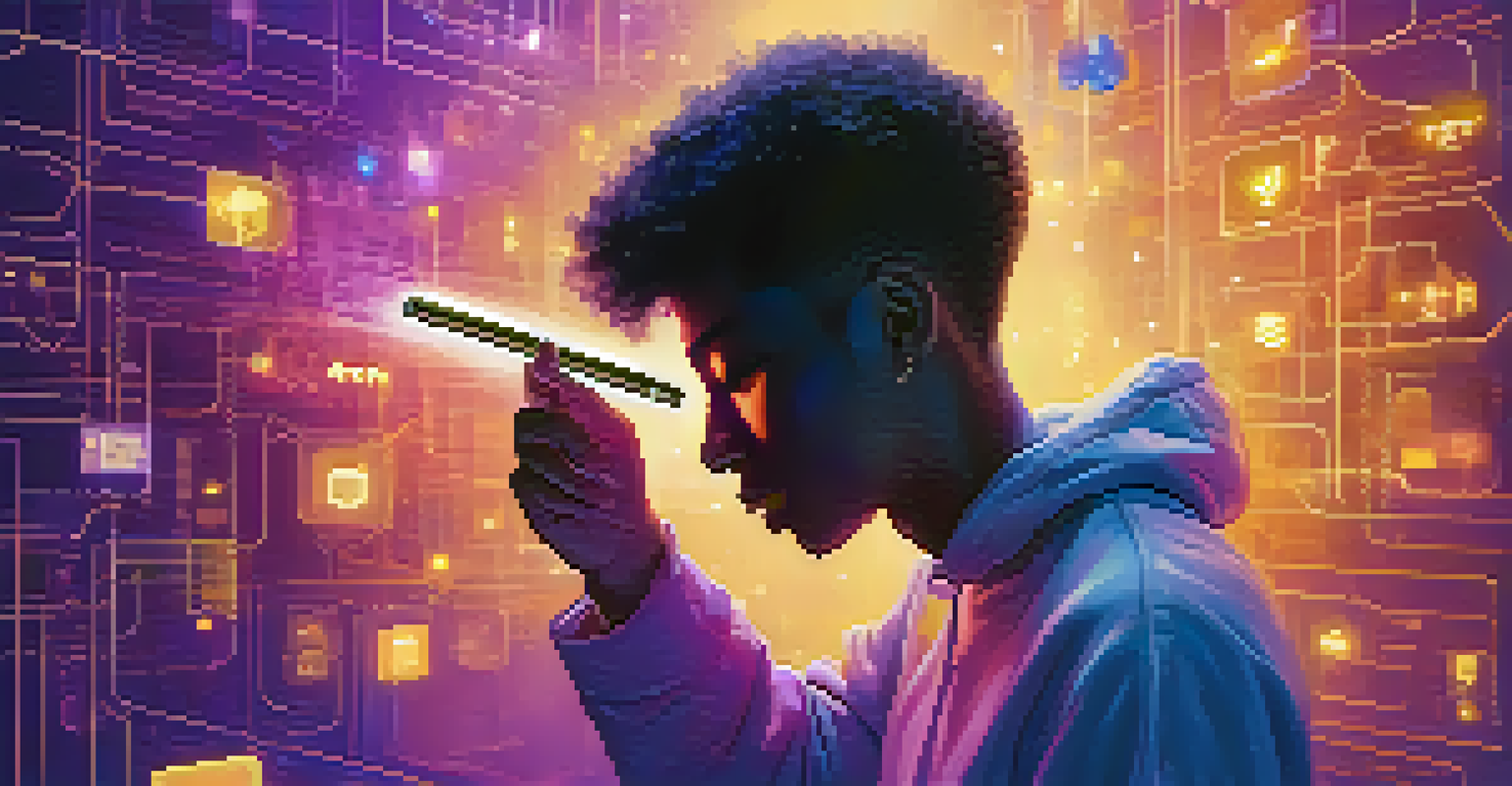 A person holding a digital key in a virtual space, surrounded by abstract data and privacy symbols, illuminated by warm light.