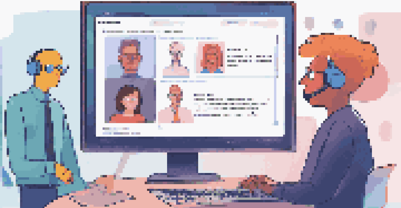 A computer screen showing an AI chatbot conversation with a customer during a service outage, with a friendly avatar and colorful speech bubbles, set against a backdrop of busy support agents.