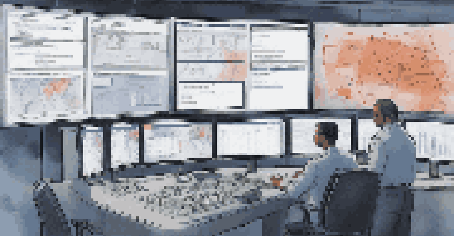 Close-up of a computer screen showing an incident response plan in a cybersecurity control room with professionals at work.
