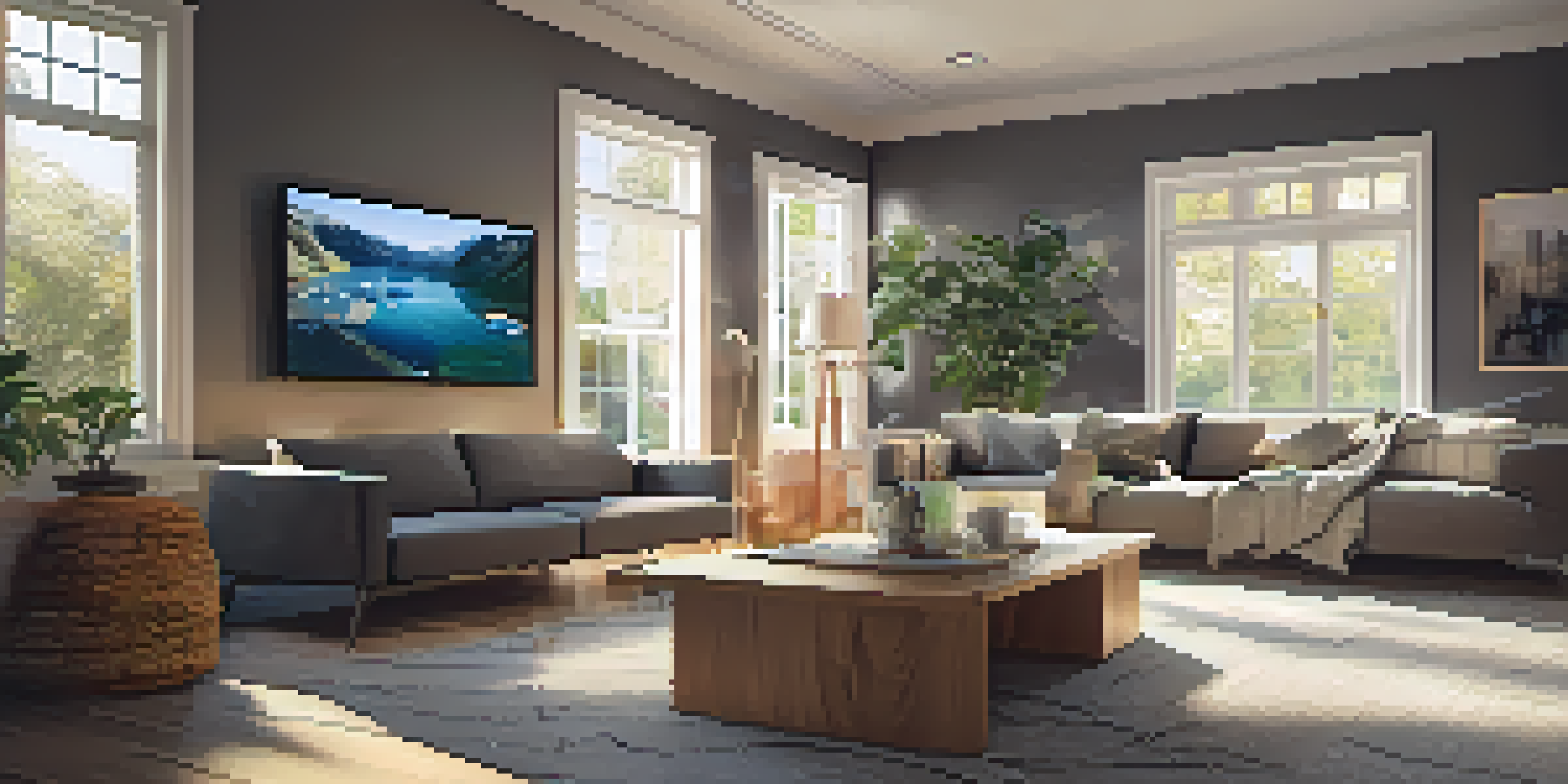 A person using a smartphone to visualize a couch in their living room through augmented reality.