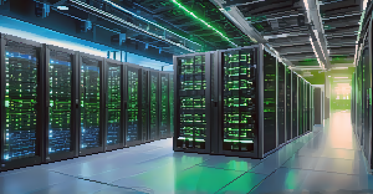 A detailed view of a data center featuring edge computing devices and organized technology.