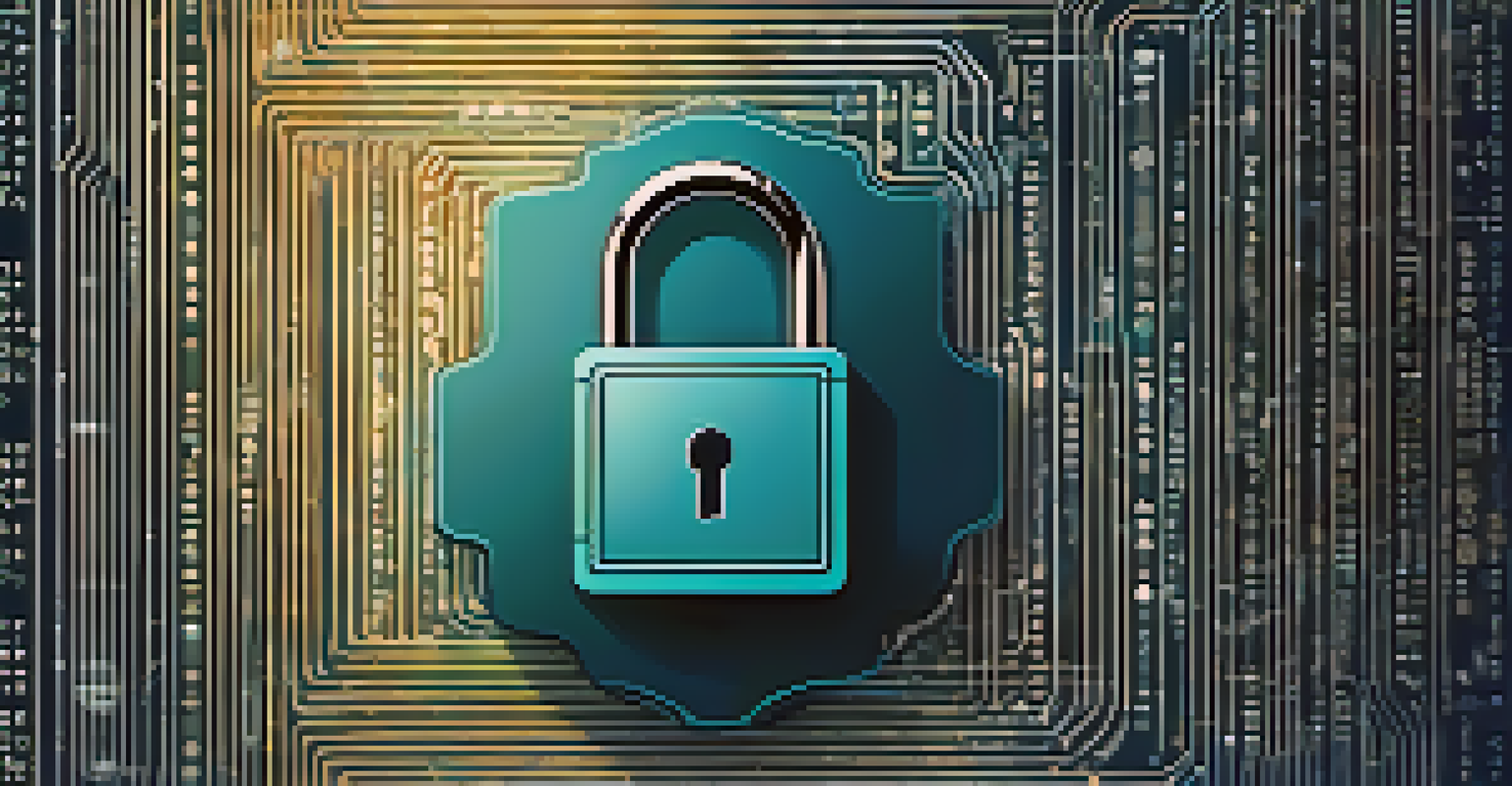 An abstract image of a locked digital padlock surrounded by binary code and text, symbolizing data privacy in NLP.