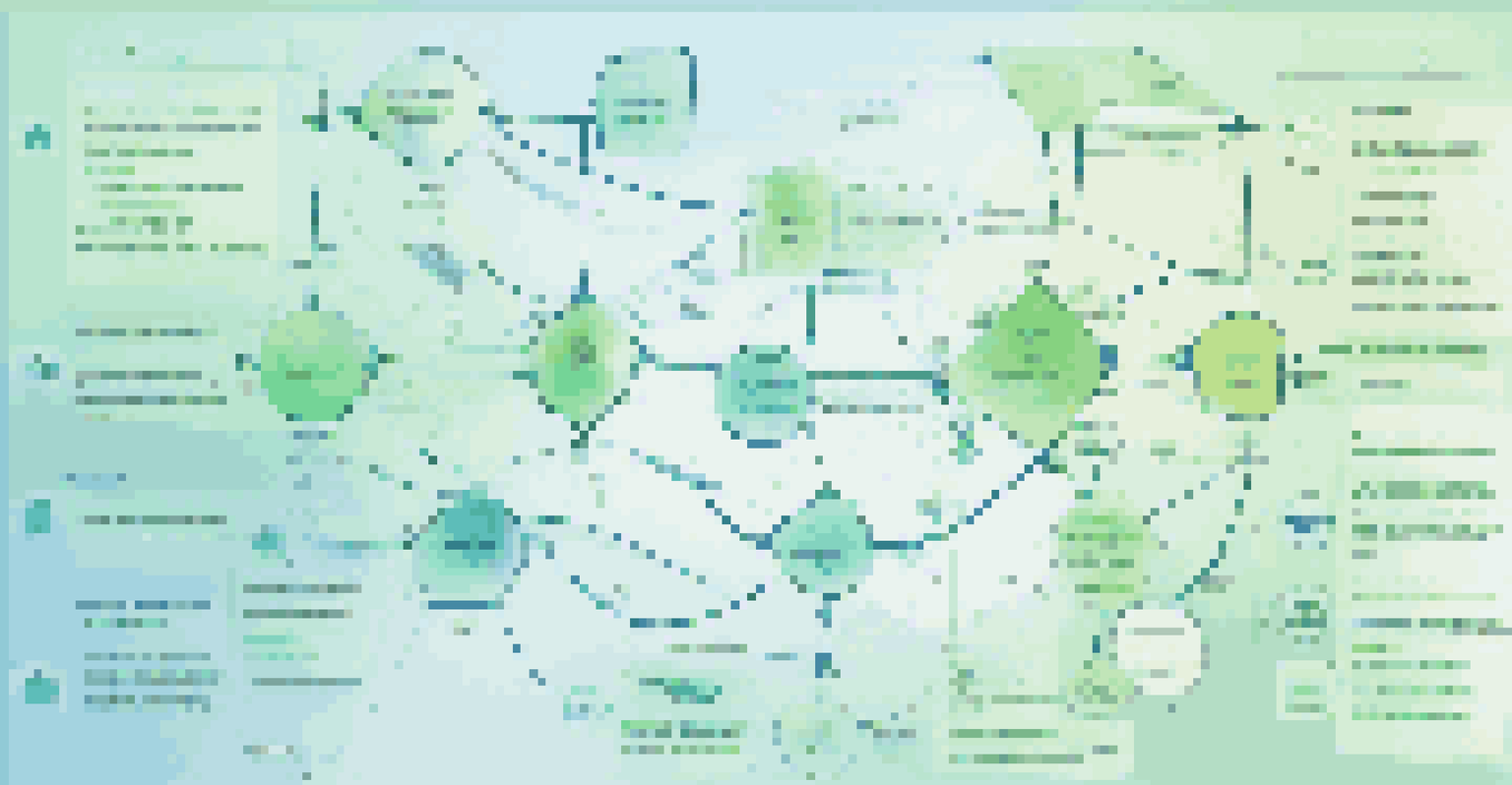 An abstract flowchart illustrating user experience design with interconnected nodes on a gradient background.