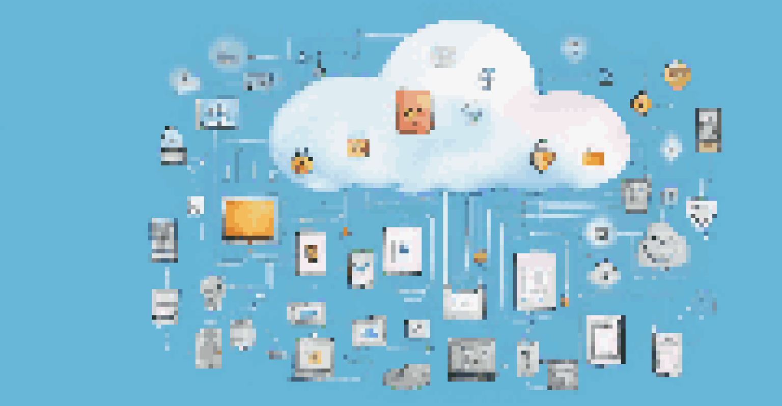 An artistic representation of a digital cloud with locks and data symbols, illustrating secure cloud storage and collaboration tools.