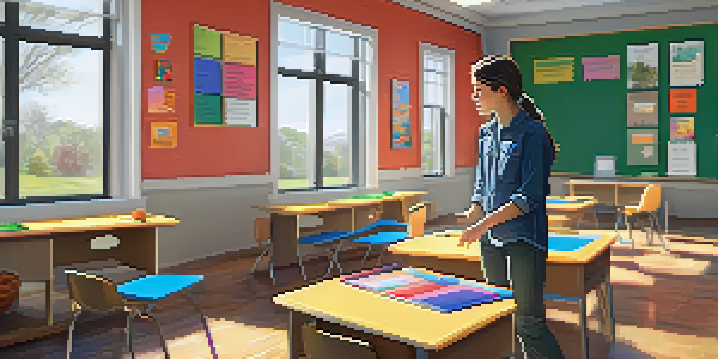 A virtual classroom designed for visually impaired students, with colorful elements and audio cues creating an interactive learning experience.