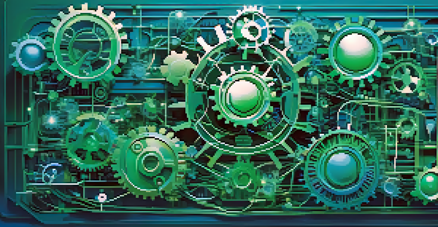 An abstract image symbolizing IT Service Management with gears and light bulbs on a blue and green gradient background.