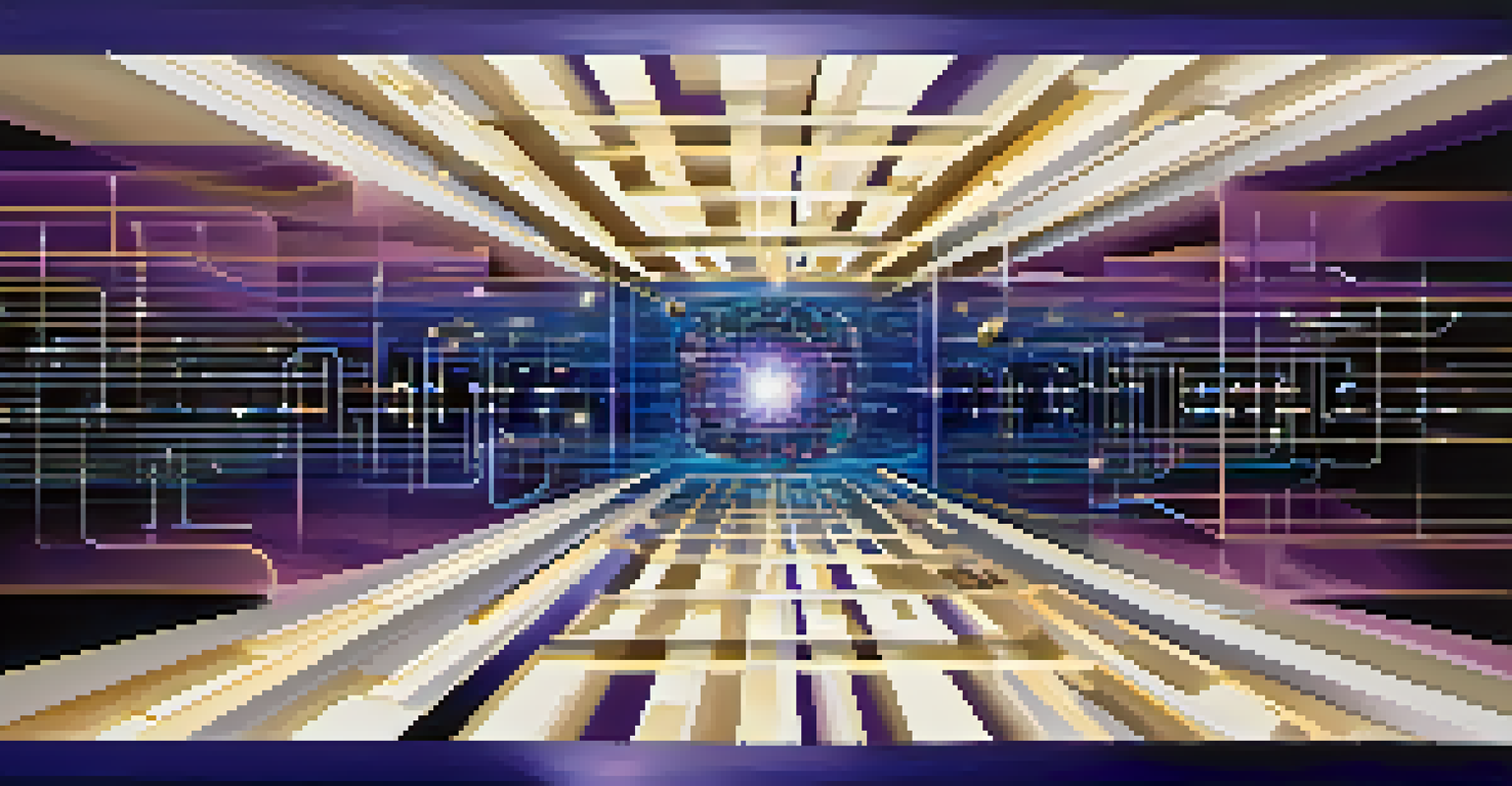 An abstract visualization of quantum encryption, showing swirling light patterns and digital locks against a dark purple to blue background.