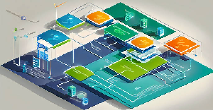 A colorful diagram illustrating a modern serverless computing architecture with interconnected APIs and microservices.