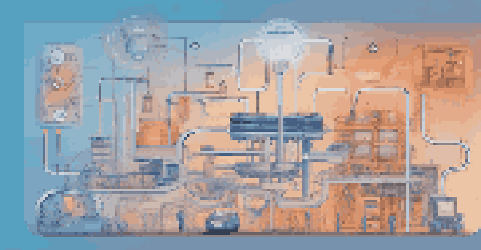 An abstract image depicting interconnected icons of healthcare, automotive, and manufacturing industries, with a colorful gradient background.