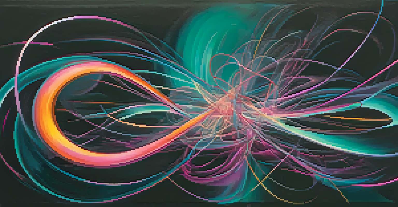 An abstract image of two glowing particles connected by swirling energy lines, symbolizing quantum entanglement.