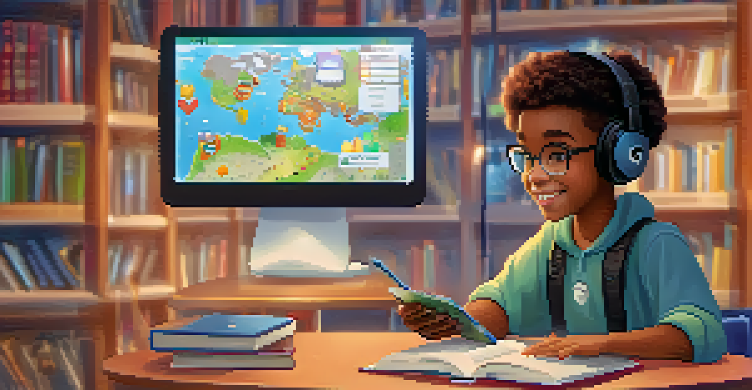 A student using a tablet for gamified learning, showing excitement and engagement.