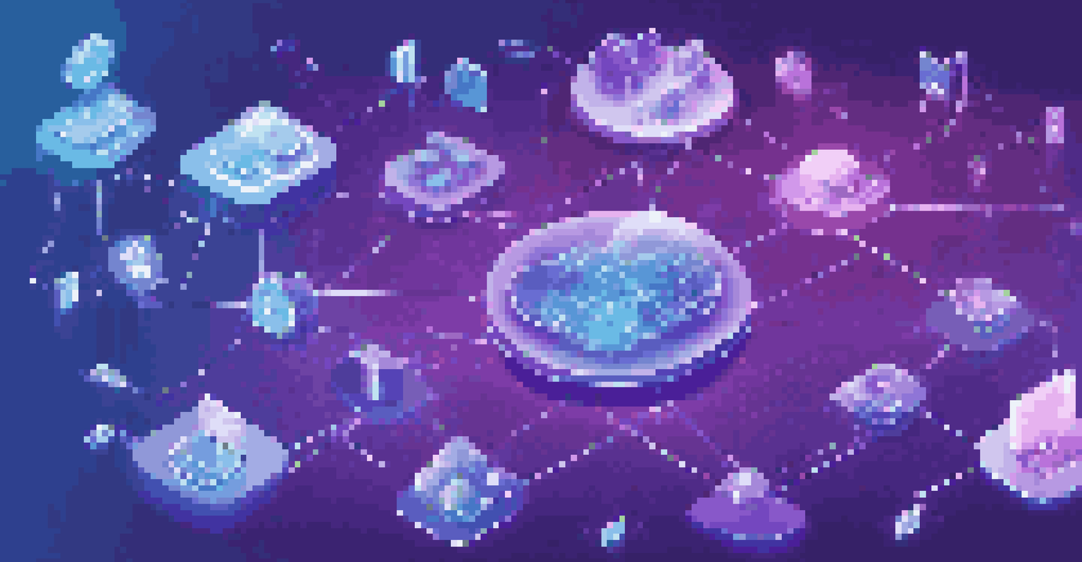 An abstract digital supply chain concept with interconnected nodes and icons representing technology.