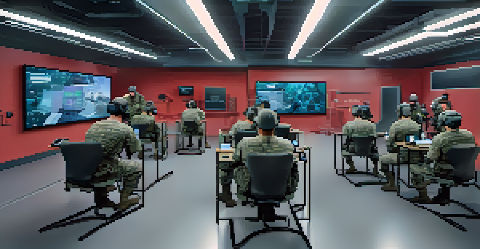 A group of military medics participating in a virtual reality training session, showcasing teamwork and communication.