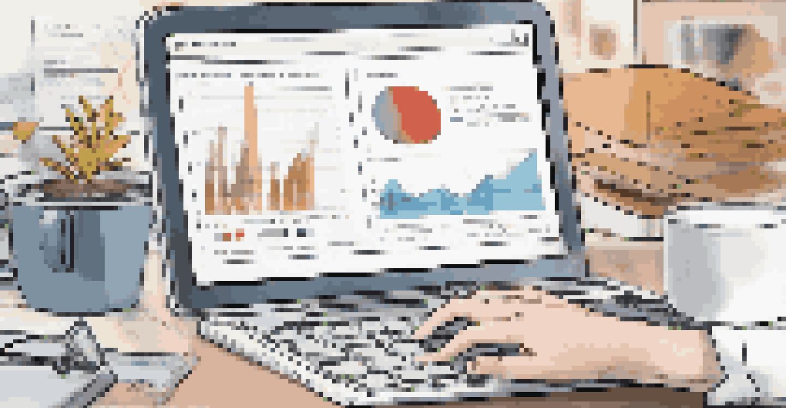 A close-up of a computer screen showing a test data automation tool, with graphs and analytics, alongside an organized workspace.