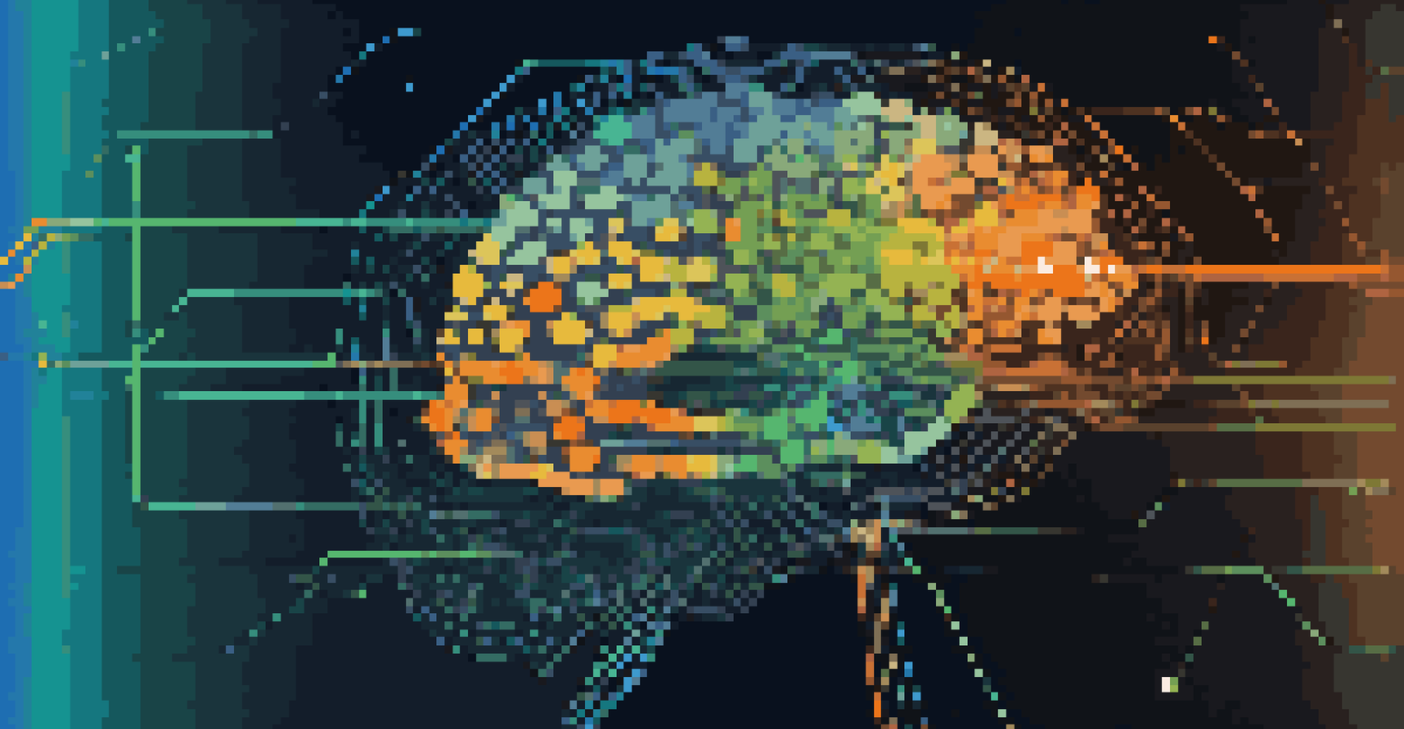 An abstract design featuring flowing lines of data points merging into a glowing brain, representing data science and artificial intelligence.