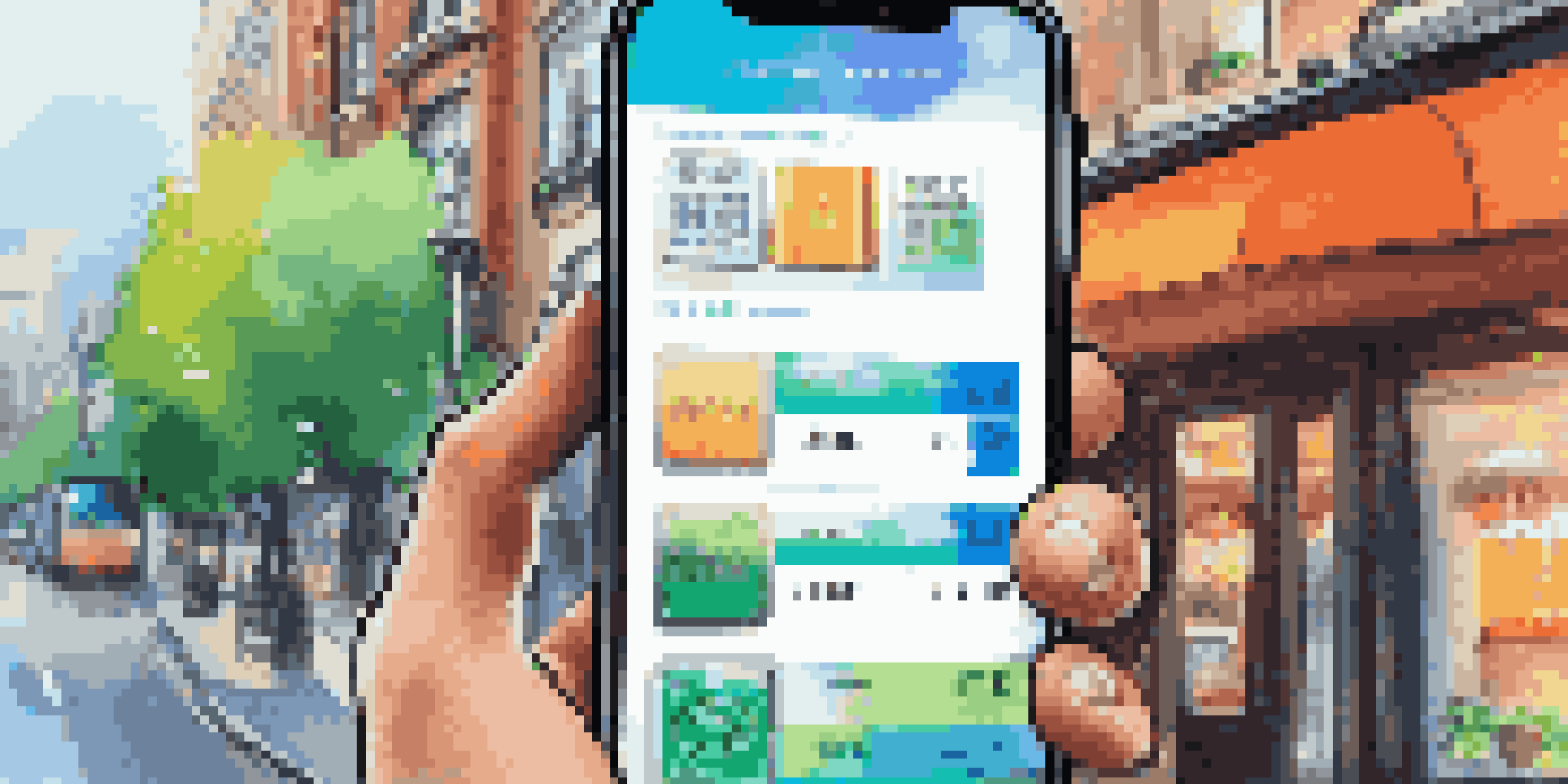 A smartphone displaying a payment app interface with multiple payment options against a blurred cityscape.
