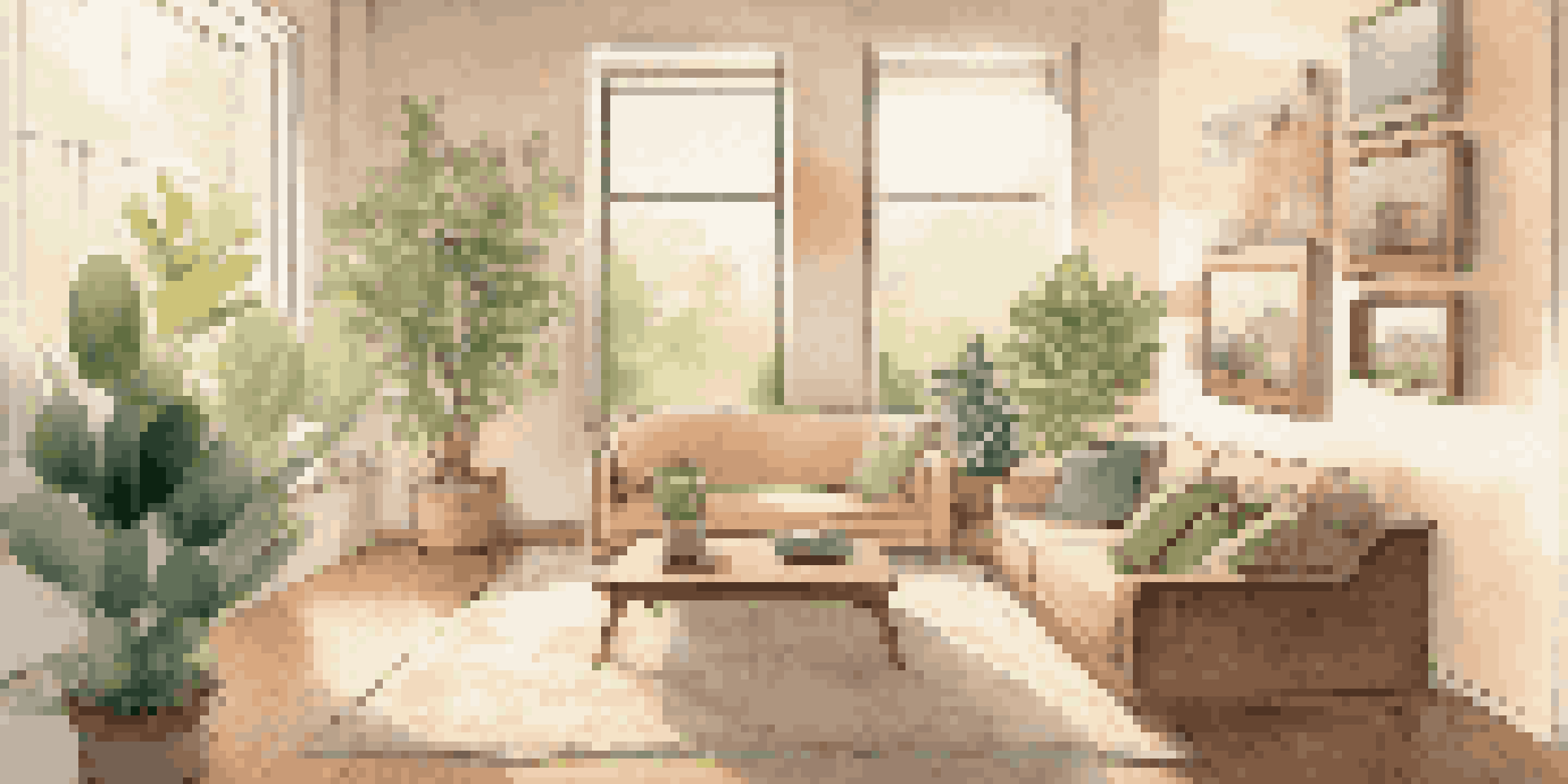 A person using augmented reality to visualize furniture in their living room, with natural light illuminating the scene.