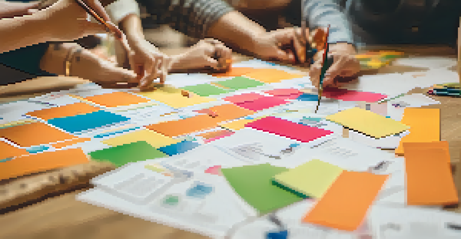 Close-up of a hands-on Agile planning session with team members arranging colorful cards on a Kanban board, highlighting focus and collaboration.