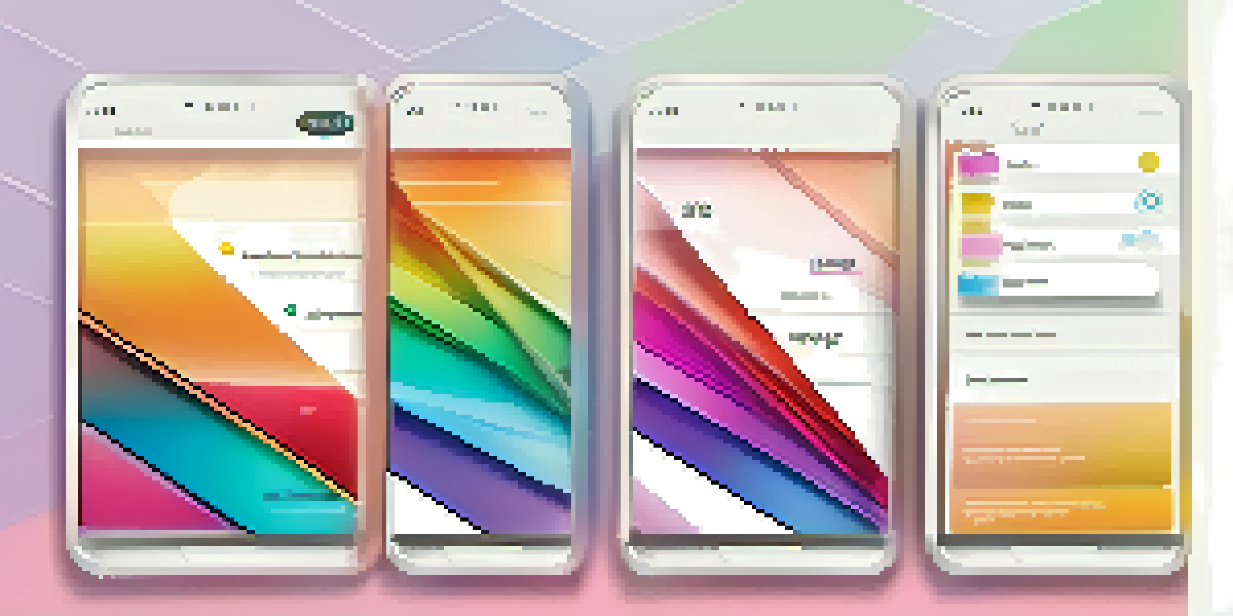 A close-up view of a modern mobile app interface on a smartphone with vibrant colors and intuitive navigation elements.