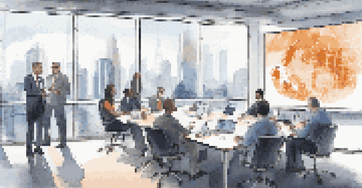 A diverse group of professionals having a discussion in a meeting room about cybersecurity strategies.