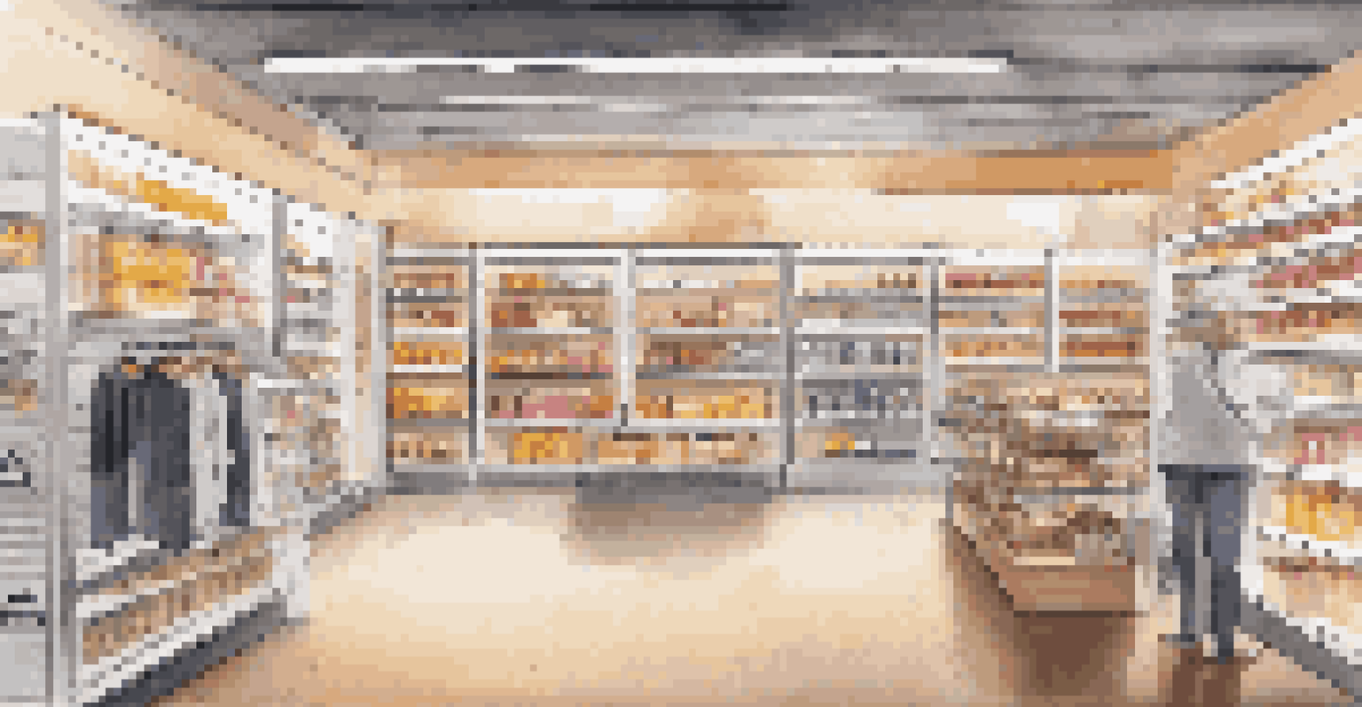 A modern retail store with smart shelves displaying products and a customer using a smart device to check inventory.