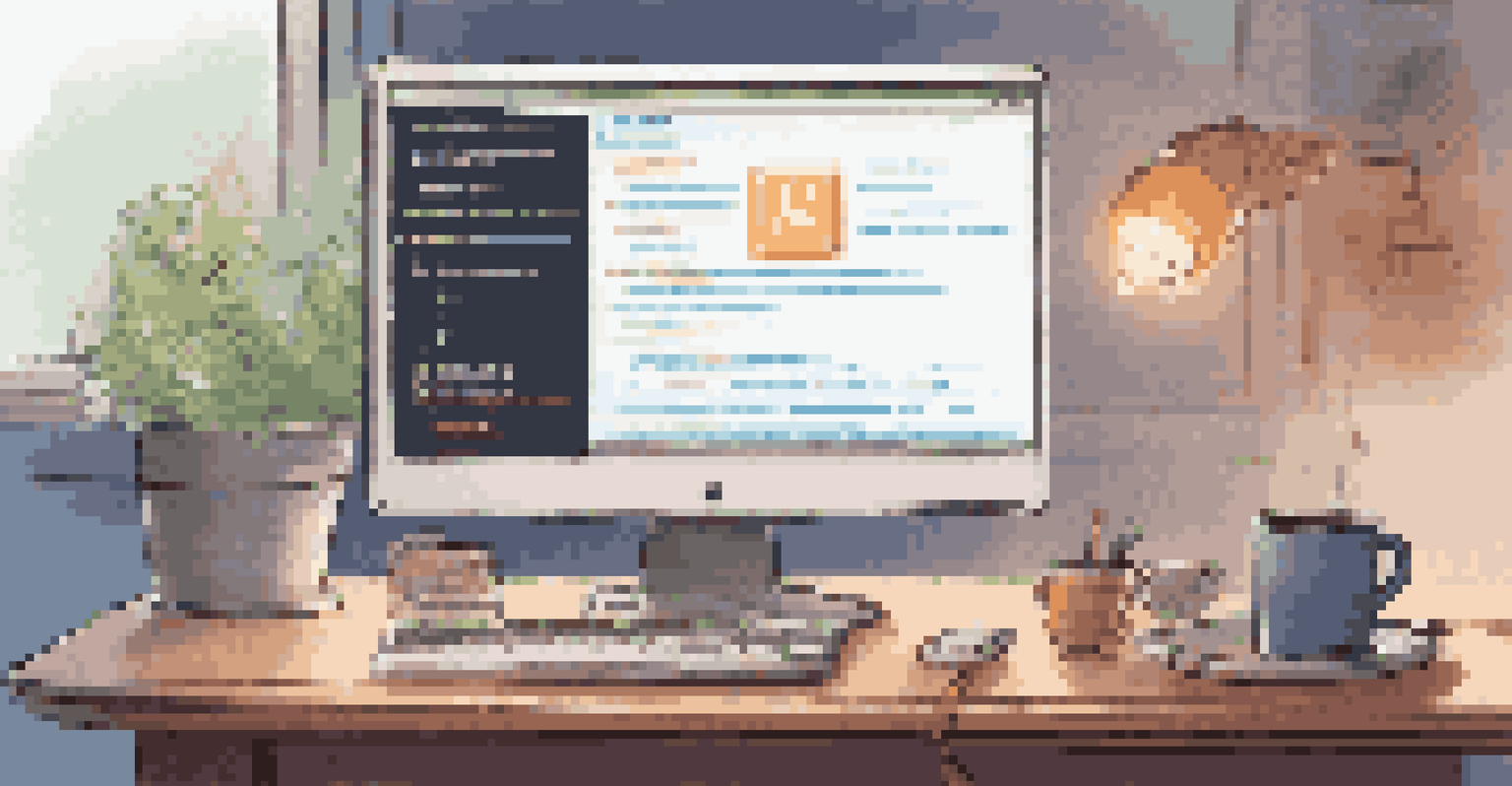 A computer screen showing code with highlighted security measures, set in a cozy developer workspace with a coffee cup.