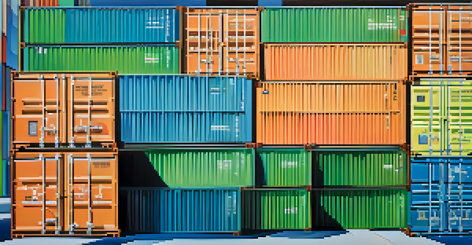An abstract illustration of container orchestration using colorful geometric shapes and lines.