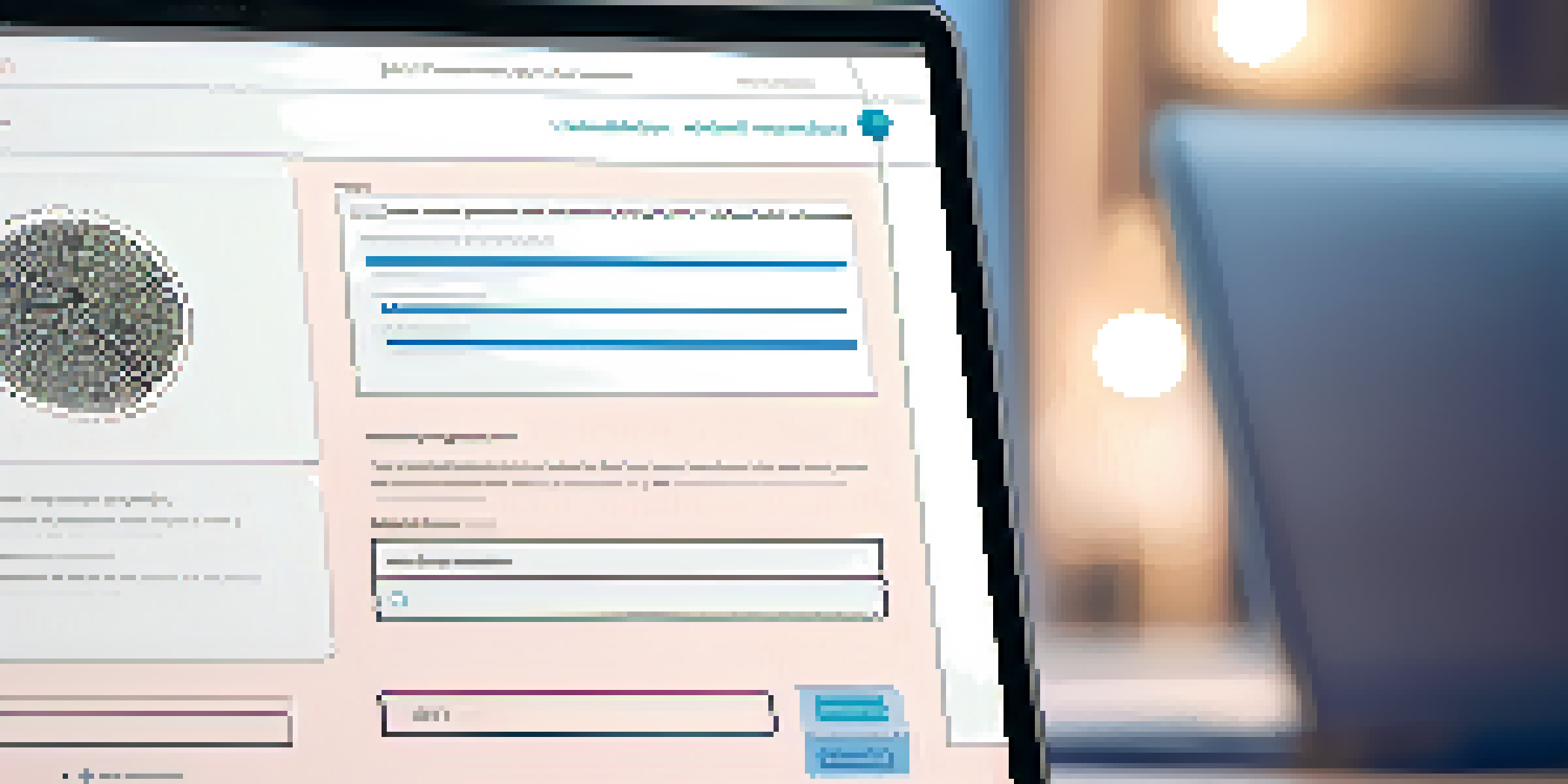 A laptop screen displaying a digital identity verification interface with biometric and security question options, set against a softly blurred background.
