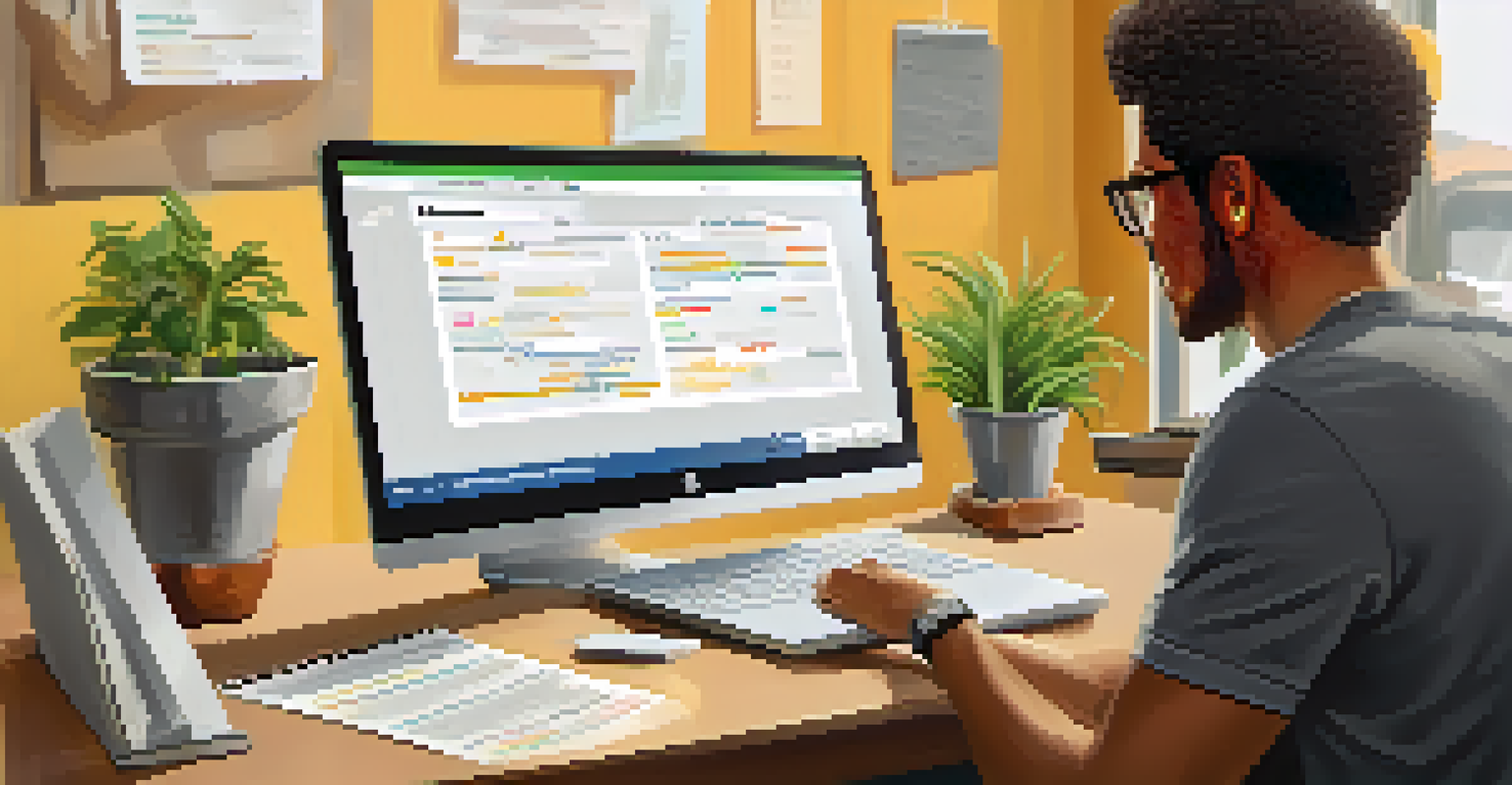 A business owner sitting at a desk with a laptop, reviewing customer feedback and ratings with a cup of coffee beside them.