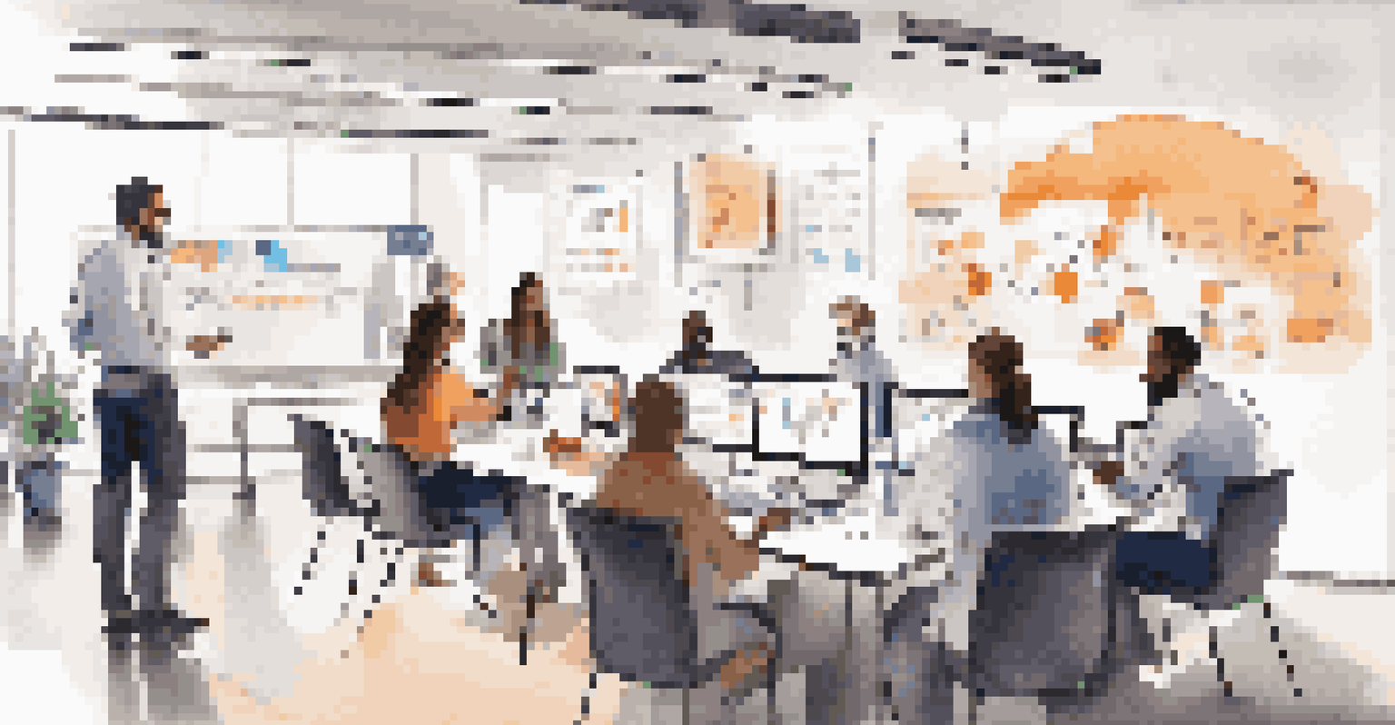 A team of diverse individuals in a meeting room discussing marketing strategies for mobile payments.