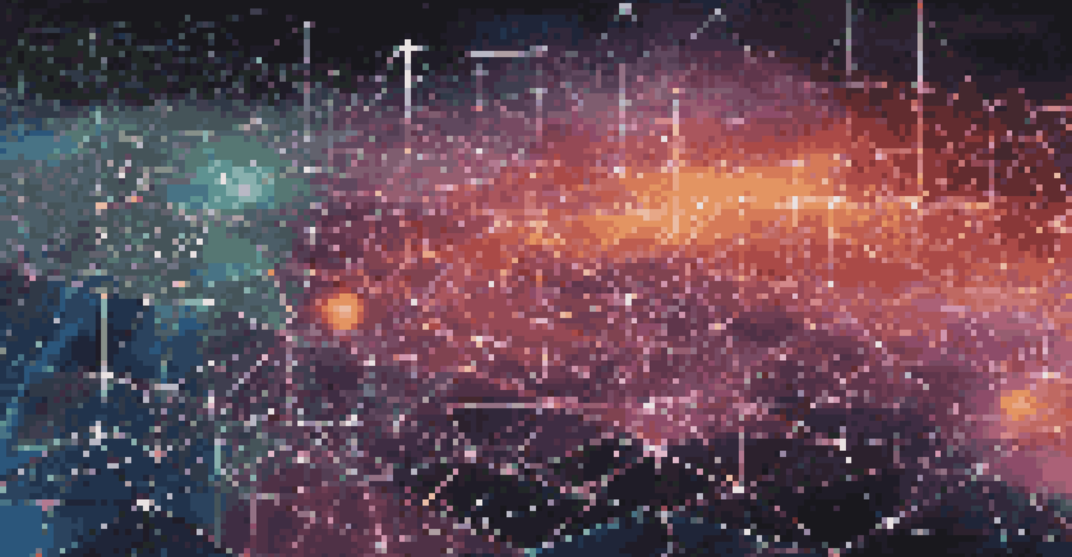 A digital landscape with glowing nodes connected by lines, symbolizing a network of microservices in a dark, vibrant setting.