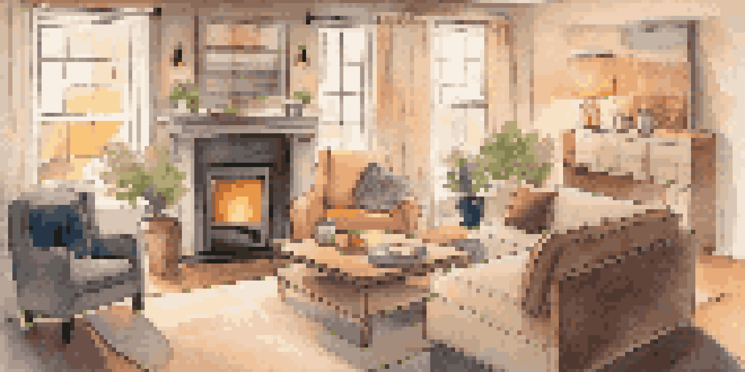 A cozy living room showcasing smart home technology, including a smart speaker, smart lights, and a thermostat on the wall, with comfortable furniture and warm lighting.