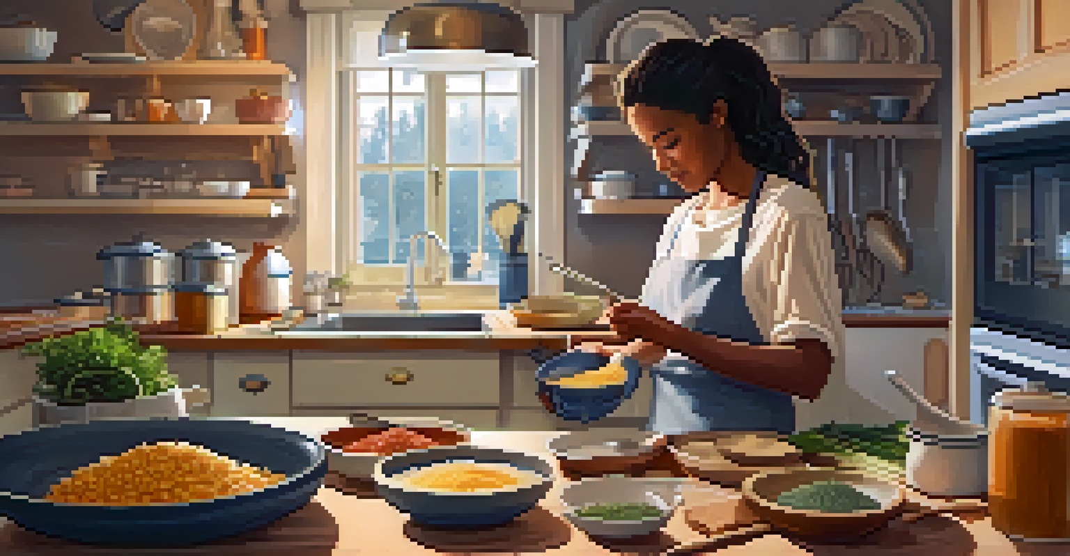 A person mixing ingredients in a cozy kitchen, representing the concept of low-code development as a simplified process.