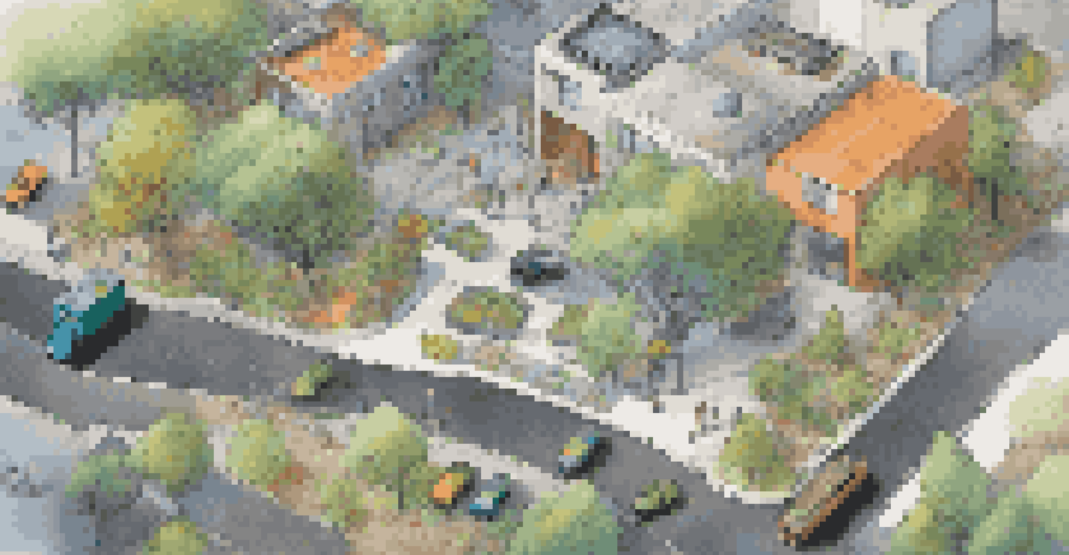An aerial view of a smart waste management system in a clean city.
